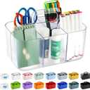 Multiuse Caddy Organizer with Handle - Stackable Plastic Bin - Divided Storage Tote Holder for Art Craft Supplies, Makeup, Bathroom, Shower, Cleaning, Kitchen, Office, Dorm, Desktop - Frosted Clear