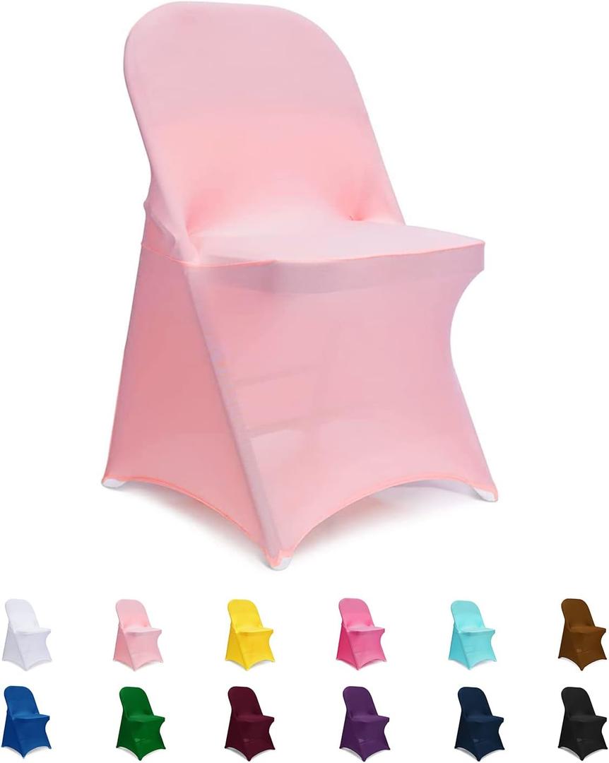 Jieqier Folding Chair Covers - Spandex Universal Slipcovers, 6 PCS Light Pink for Banquet & Wedding Events