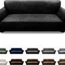 Pfrstuv Couch Cover Leather Look 3 Seater Couch Sofa Cover 1-Piece Sofa Slipcover Stretch Furniture Protector with Elastic Bottom & Pockets(Sofa, Black)