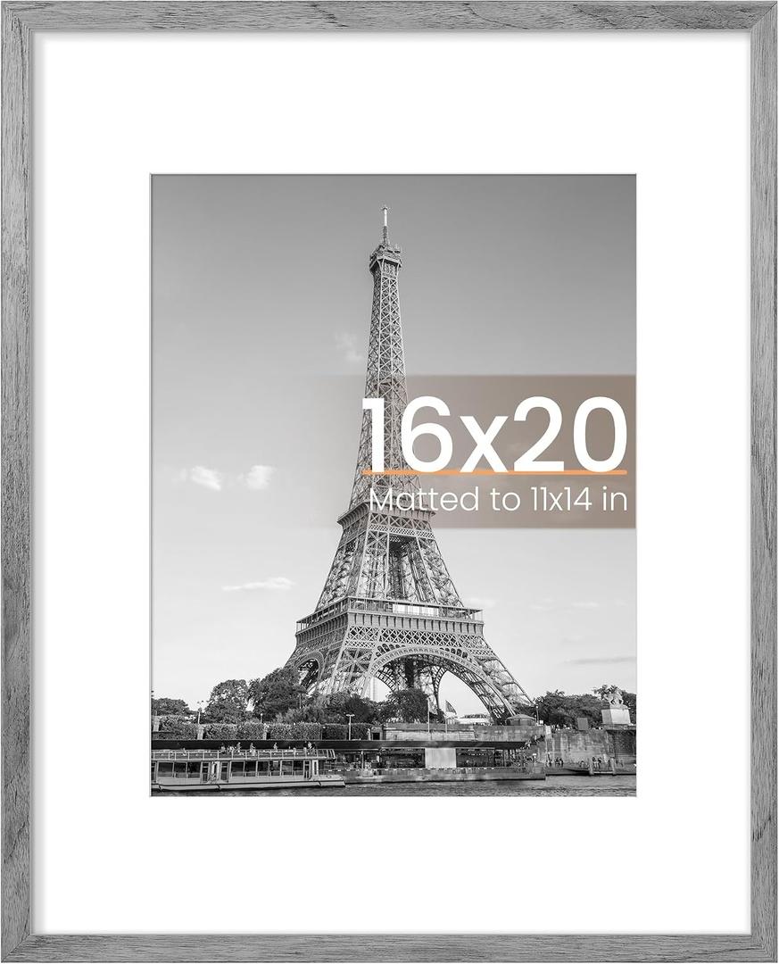upsimples 16x20 Picture Frame, Display Pictures 11x14 with Mat or 16 x 20 Without, Wall Hanging Poster Frame, Gray, 1 Pack