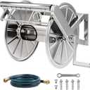 Stainless Steel Garden Hose Reel Heavy Duty, Wall Mount Water Hose Holder, 150 Feet of 5/8 Inch Hoses Capacity, Hose Reels with 5 ft Inlet Hose for Outside, Lawn, Yard, Garage