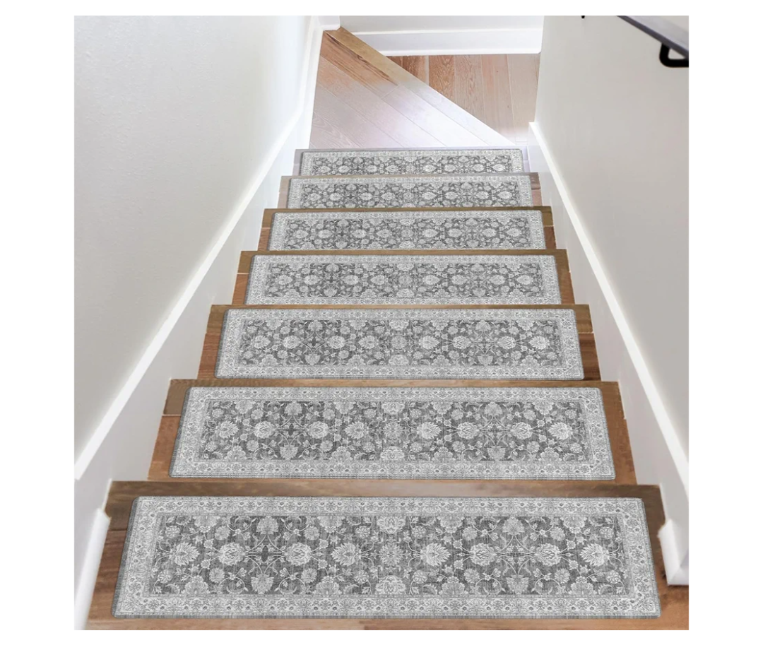 Rubber Indoor Stair Runner Slip Resistant Stair Rugs Safety Mats for Dogs, Kids & Elders, Stairway Grip Step Treads, Gray, 30"×8", Pack of 8