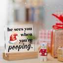 2 x He Sees You When You're Pooping Sign, Funny Christmas Bathroom Decor, Friends Coworkers Gifts for Christmas, Home Bathroom Decorations 4 x 4 Inches