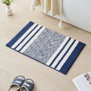 CozeCube Bath mats for Bathroom Non Slip, Fluffy Absorbent Microfiber Bath mat Washable, Aesthetic Bathroom Rugs, Small Navy Blue Striped Bath mat, Navy Blue, 24" x 16" (Stirped-dark Blue)