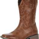 IUV Cowboy Boots For Men Square Toe Western Boot Durable Retro Classic Embroidered Pull On Boot Slip Resistant Country Boots Size 11