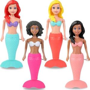 Mermaid Bath Toys for Toddlers Kids Girls - Princess Wind Up Tail Flap Floating Water Bathtub Toys, Swimming Pool Bathing Time Fun (Pack of 4)