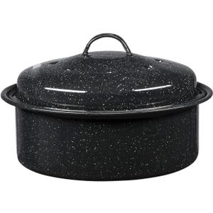 Granite Ware 8.7-Inch Small Covered Round Roaster, 3Lb Capacity  Mini Roaster Enamel Steel Cookware, Dishwasher Safe & PFOA-Free, Even Heat Distribution for Poultry, Meat, Vegetables (Speckled Black) (9.25in. x 5.5in)
