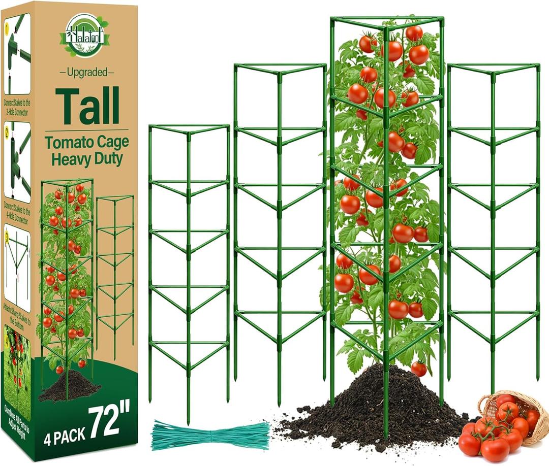 Halatool 72 Inch Tall Tomato Cages Heavy Duty, 4 Pack Metal Adjustable Plant Support Stakes for Pots, Large Trellis for Garden Climbing Vegetables Cucumbers Flowers Fruits