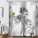 Rustic Farmhouse Shower Curtain, Farm Gray Daisy Floral Flowers and Butterfly on Country Wooden Shower Curtain for Bathroom, 70X84IN with 12PCS Hooks (Grey)