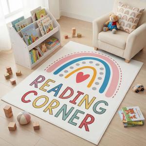 Dunzy 47"x39" Rainbow Reading Corner Rug for Classroom Back to School Mat