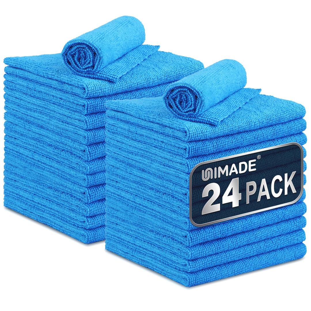 Microfiber Cleaning Cloth, 24 Pack Reusable Microfiber Towels for Cars Lint Free Cleaning Shop Towel Rags for Home Kitchen Automotive Bar Mechanic Restaurant Garage, 11"x 12", Blue