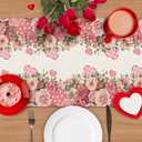 2 x Flower Love Rose Valentine’s Day Table Runner, Heart Polka Dot Happy Valentine Table Decoration for Dinning Kitchen Holiday Party Home Decor 13x90 Inch