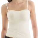 Built in Bra Tank Tops for Women, Double Lined Padded Cami Scoop Neck Spaghetti Straps Basic Summer Top 2026 (Beige)