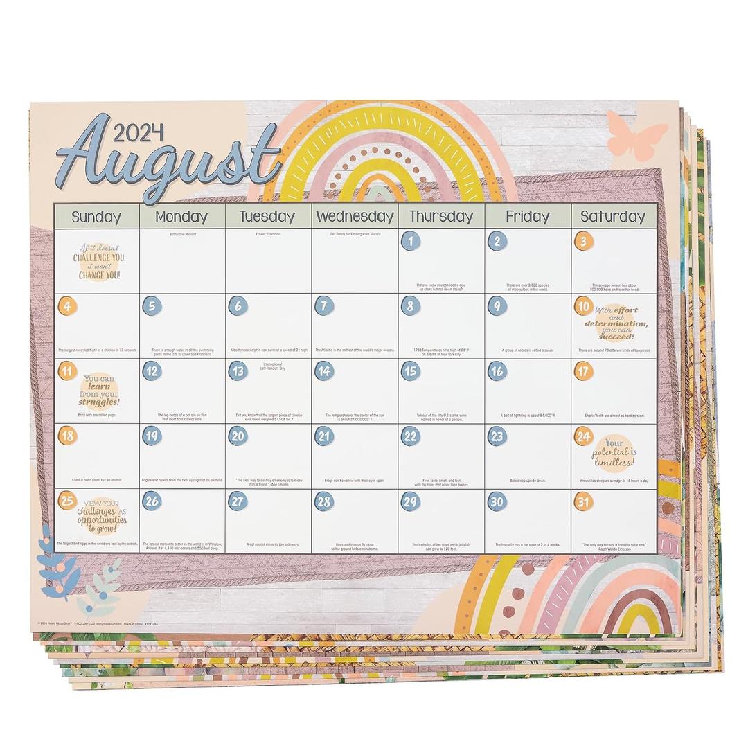 Really Good Stuff Boho Monthly Calendar Pages and Stickers 2024-2025 Double Sided