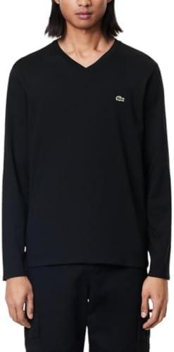 Lacoste Men's Long Sleeve Lightweight Cotton Pima V-Neck T-Shirt, L
