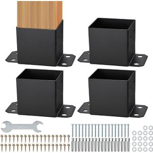 VEVOR 6 x 6 Inch Post Base, 4 Pack, 5.6 x 5.6 Inch Inner Size, Heavy Duty Powder Coated Post Anchor, Matte Black Wood Post Brackets for Railing