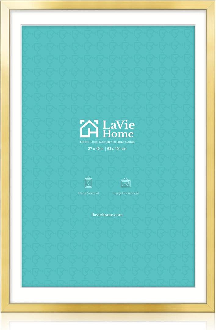 LaVie Home 27x40 Picture Frame Gold Poster Frame,Display Pictures 24x36 with Mat or 27x40 Without Mat, Frame and Polished Plexiglass, Horizontal and Vertical Format of The Walls
