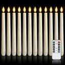 12 Pcs Flameless Taper Candles with Remote, Timer, Plastic Battery Operated Window Candles, 9.6 Inches Ivory LED Candlesticks, for Halloween Christmas Home Decoration