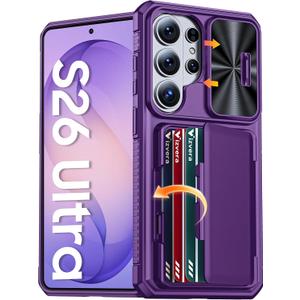 Vizvera for Samsung Galaxy S26 Ultra Case Wallet RFID [Cards Holder][Camera Cover][Edge Raised] Full Body Rugged Shockproof Silicone Phone Case for Galaxy S26 Ultra 6.9" 2026,Purple