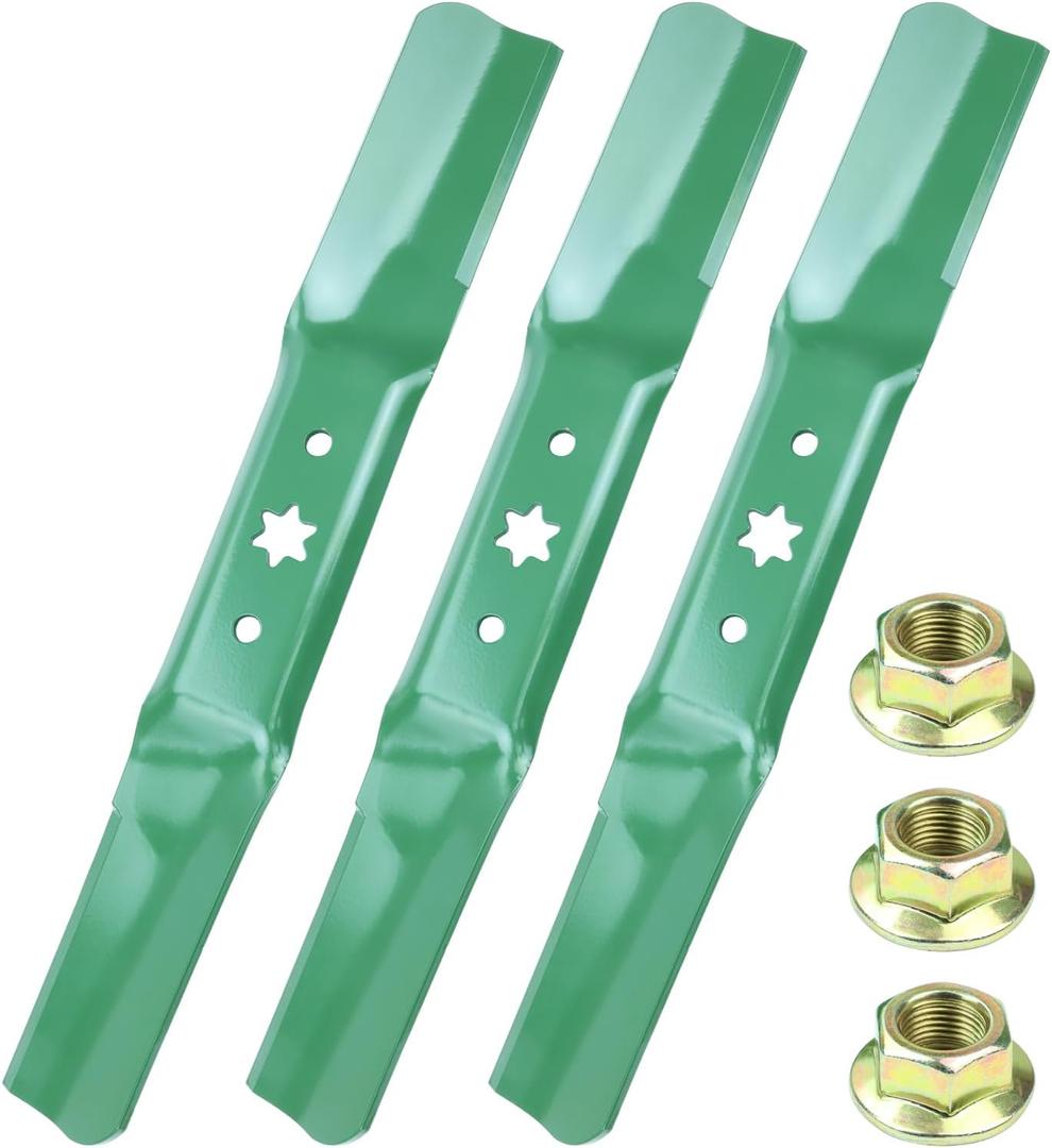 3 Pack 942-05056A Mower Blades with 712-0417A Blade Nuts for Cub Cadet Ultima ZT1 54 ZT2 54 RZT L54 S54 SX54 XT1 GT54 Replace Cub Cadet 54 inch Mower Blades 742-05056A 6 Point Star High Lift