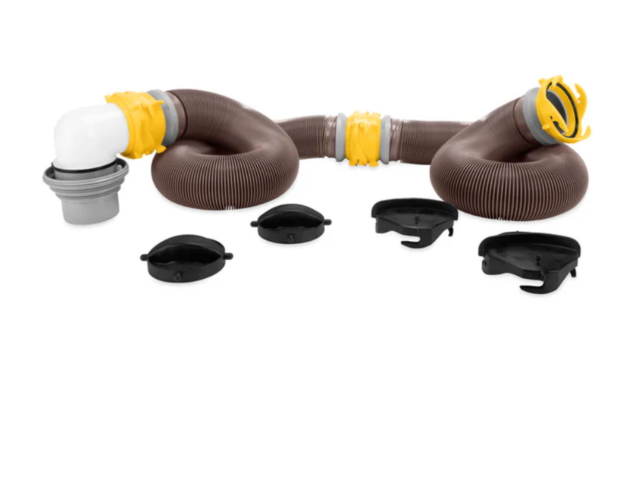 Camco Revolution Sewer Hose Kit with 360 Degree Swivel Fittings and 4-in-1 Elbow Adapter, Universal Fit, 20 Feet (39634)