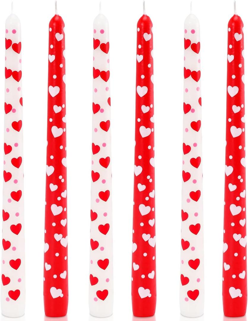 Valentine's Day Taper Candles Unscented Red Hearts Candlesticks 10 Inch Tall Set of 6 Special Valentines Day Gifts Valentine's Day Couple Dinner Table Decorations Wedding Anniversary Dcor