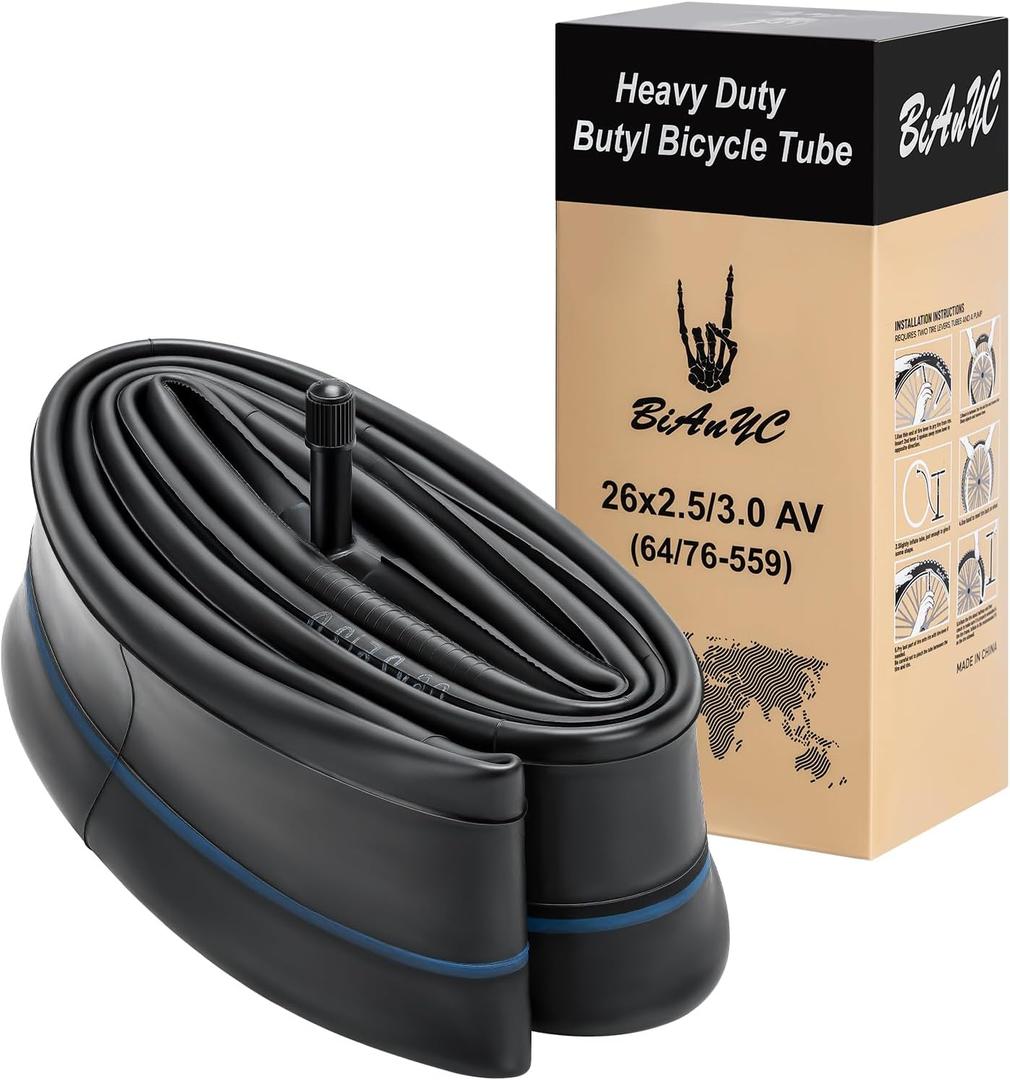 Heavy Duty 26x3.0 Bike Tube 26 Inch Bicycle Tube 26x2.50 26x2.60 26x2.70 26x2.80 26x3.0 Bike Tire Inner Tube Compatible with 26x2.5/3.0 (AV32mm) Schrader Valve Bike Inner Tube-1 PC