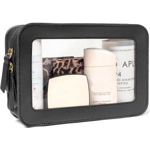 Clear Makeup Bag Small, TSA Approved Portable Toiletry Bag with Zipper Cosmetic Travel Bag Makeup Organizer Case Mini Makeup Pouch for Purse Car Organizer Bag for Women Men (Black)
