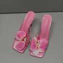 Richealnana Women's Clear Square Toe Sandals Stiletto Heel Slip On Mules Shoes (8, Pink-flower)