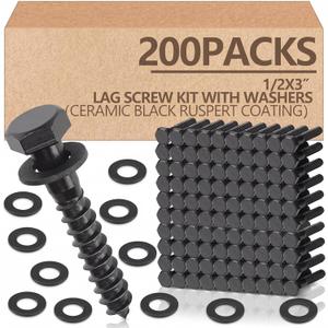Tandefio 200 Pack 1/2''X 3'' Lag Bolts Screw with Washer Galvanized, Black