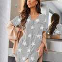 Ekouaer Button Down Nightgowns for Women Short Sleeve Nightshirt V Neck Sleepshirt for Sleeping Boyfriend Pj Dress S-2XL (Gray, XXL)