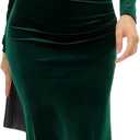 ebossy Women's Vintage Long Sleeve Velvet Maxi Dress Ruched Bodycon Mermaid Fishtail Wrap Evening Party Dress (Green, S)