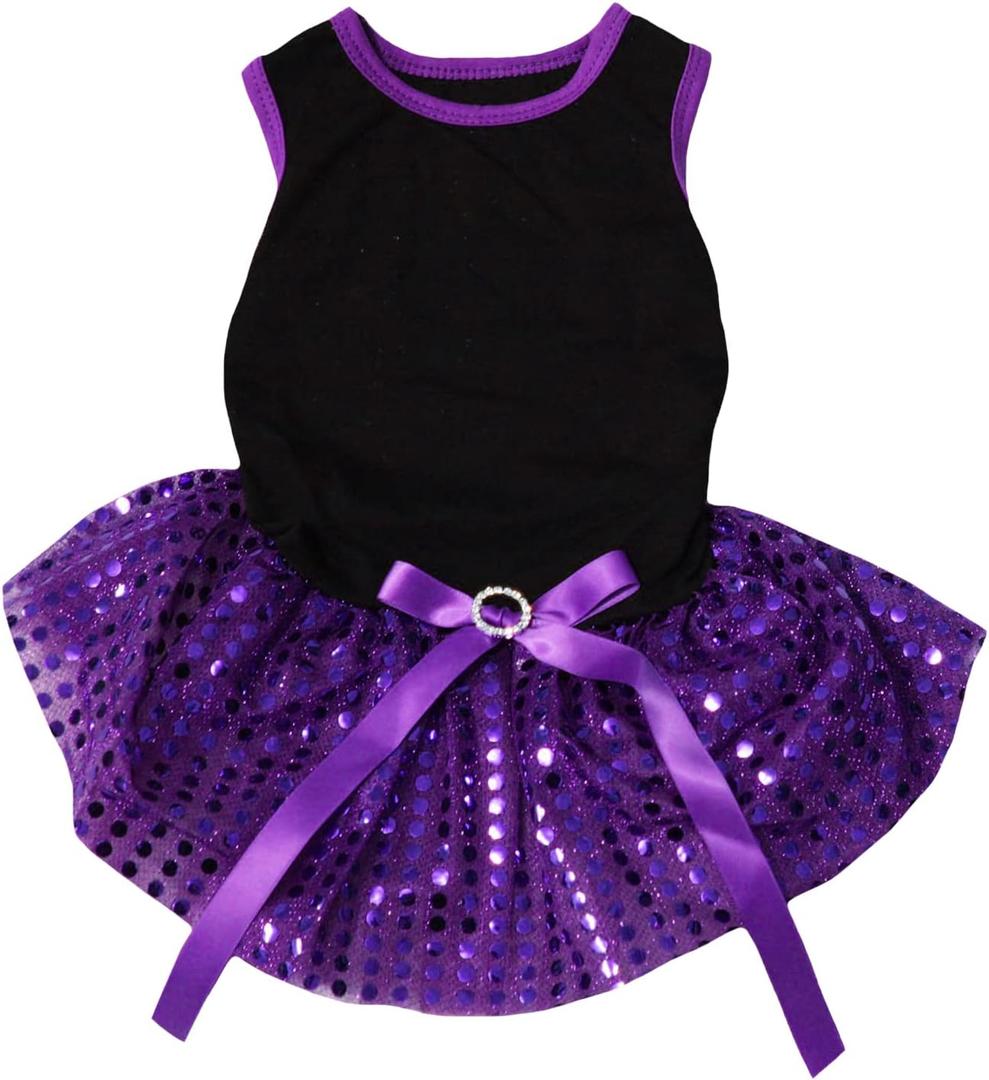 Petitebella Plain Sequins Tutu Puppy Dog Dress (Black/Purple, Medium)