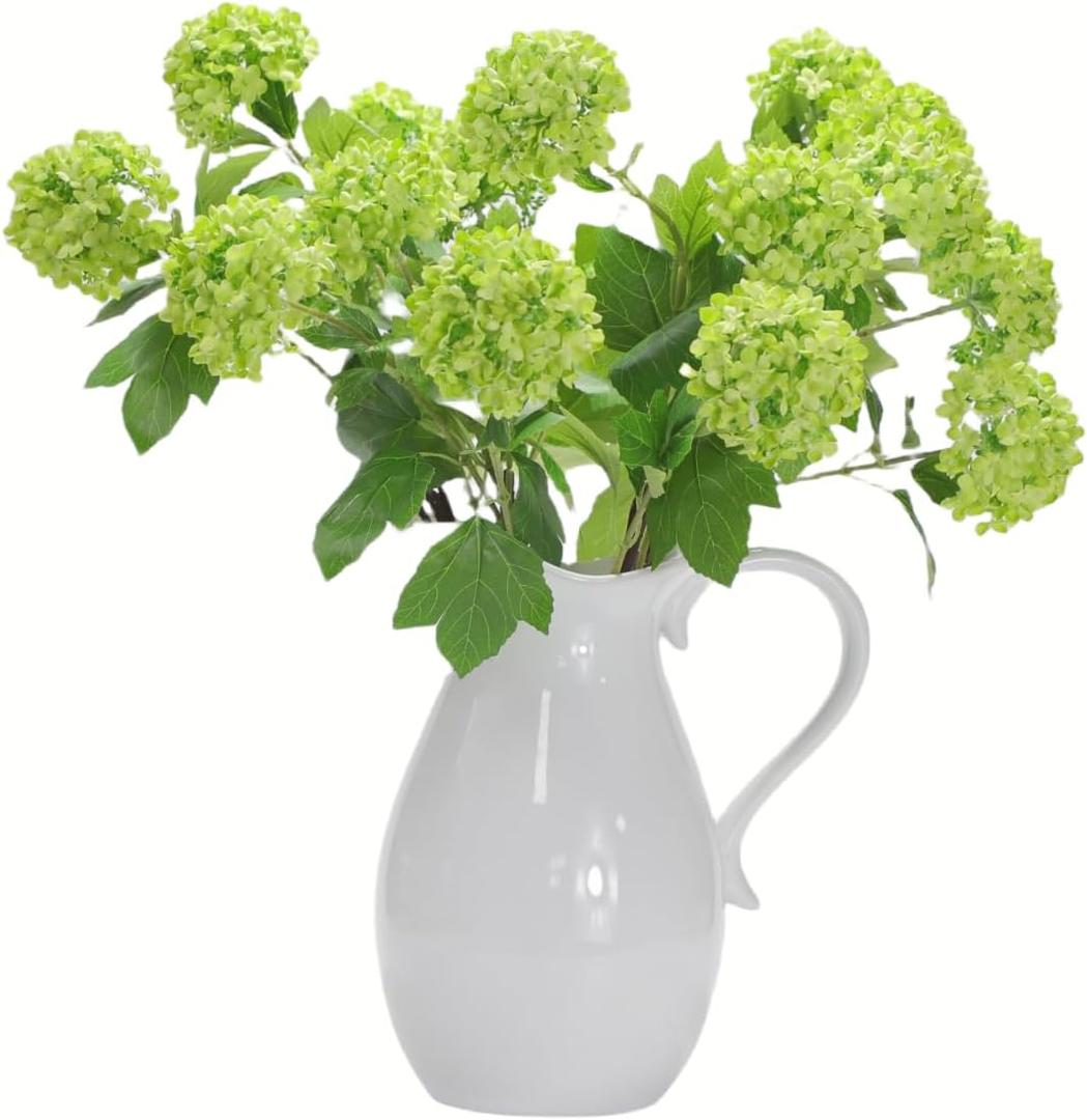 Hydrangea Artificial Flowers Fake Hydrangeas - Silk Flowers 4 Pack 28 Inch Long with 12 Real Touch Blooms, Snowball Viburnum for Wedding and Home Decor (Green)