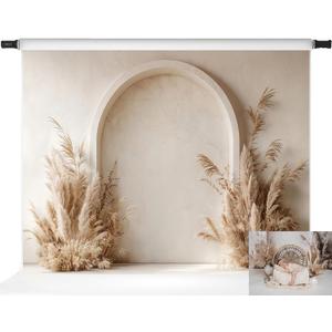 Kate Boho Backdrop Arch Photography Backdrops Beige Wall Maternity Photo Background, 7x5ft