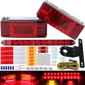 12V LED Trailer Lights Kit for Utility Trailer, LED Submersible Rectangular Brake Stop Turn License Lights Unique Flag w/8x Mini Side Clearance Marker Lights, 15" 11 LED Red Identification Light Bar