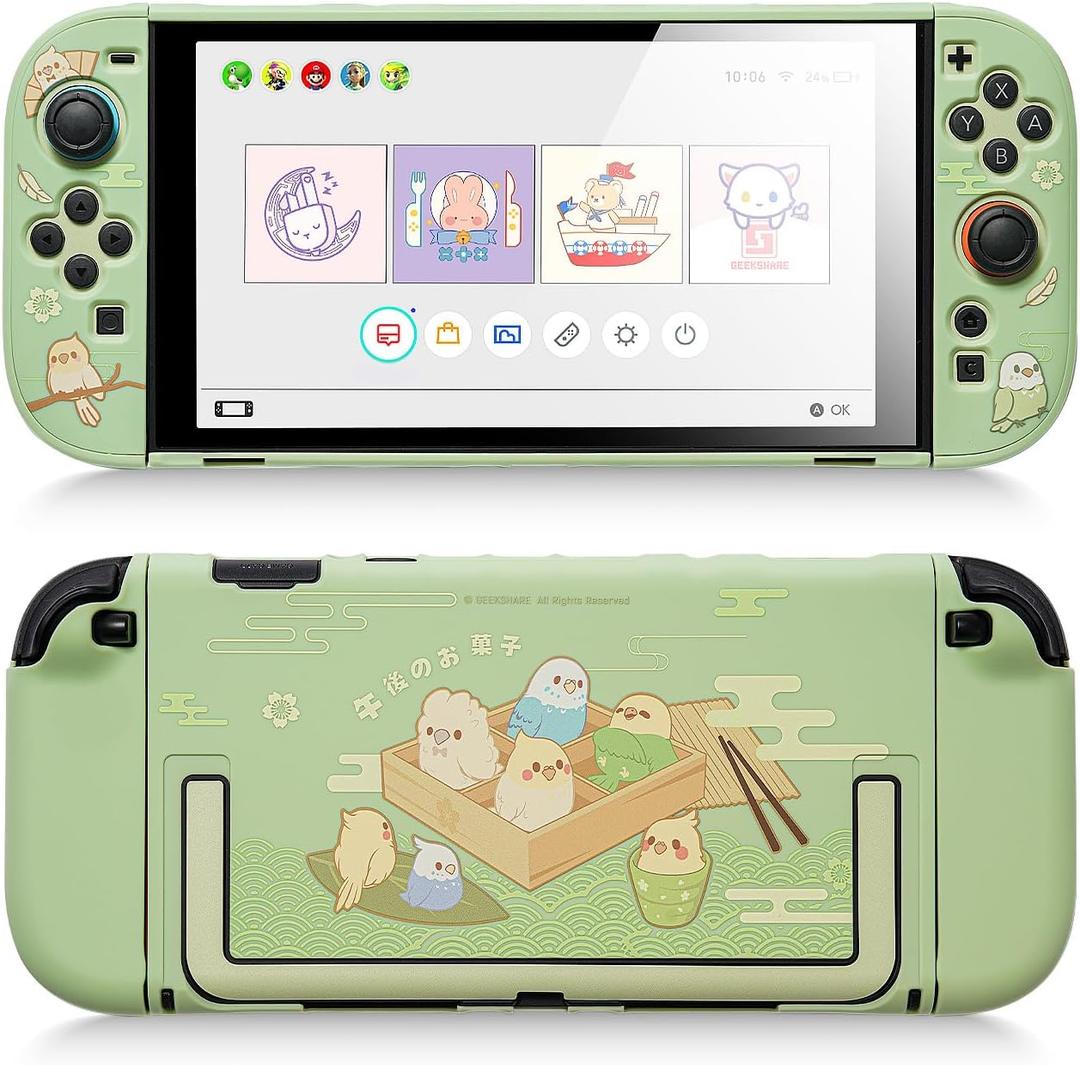 GeekShare Protective Case Compatible with Switch 2, PC Slim Dockable Skin Cover for Switch 2 Console and Game Console - Little Parrots