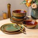 GBHOME Stoneware Dinnerware Sets for 4,12 Piece Rustic Plates and Bowls Set