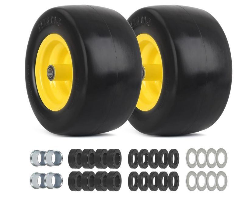 GICOOL 11x6.00-5 Flat Free Zero Turn Mower Tire and Wheel, 11x6-5nhs Riding Mowers Lawn Tire and Wheel with 3/4" Bearing, 5.8" -8" Centered Hub, 2 Pack