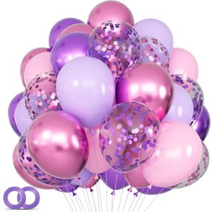 68Pcs Pink and Purple Balloons 12 Inch Metallic Purple Pink Latex Balloon Confetti ballons with Ribbons Party Balloons for Wedding Girls Birthday Baby Shower Decorations.