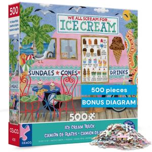 Ceaco- Food Trucks - Ice Cream Truck II - 500 Piece Jigsaw Puzzle for Adults and Families - Colorful Summer Beach Scene with Ice Cream Stand - Finished Size 19 x 19 - Made in The USA