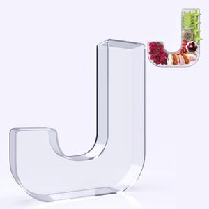 11" Acrylic Letter Charcuterie Box, Reusable Fillable Alphabet Number Shaped Form Tray for Birthday Anniversaries, Party Decorative Serving Plates Display Candy Cake (J)