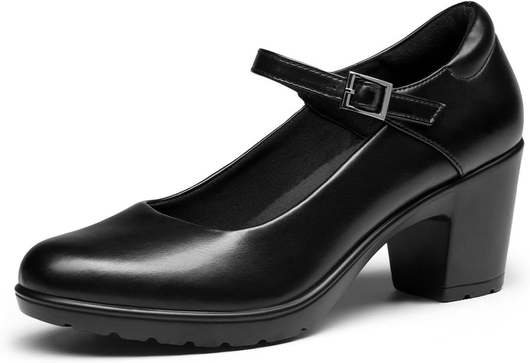 DREAM PAIRS Women's Chunky Low Block Heels Mary Jane Closed Toe Work Pumps Comfortable Round Toe Dress Wedding Shoes (10, Black)