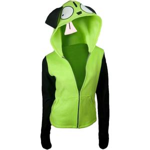 Invader Cosplay Zim Hoodie Halloween Costume Mens Casual Hooded Zip Up Pullovers (Small, Green, Black)