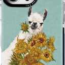 for iPhone 14 Pro Max Case, Whimsical Llama & Sunflower Pattern in Van Gogh Style, Artistic Soft Slim TPU Protective Cover with Shock-Absorbing TPE Strips & Camera Lens Protection for Women (Alpaca)