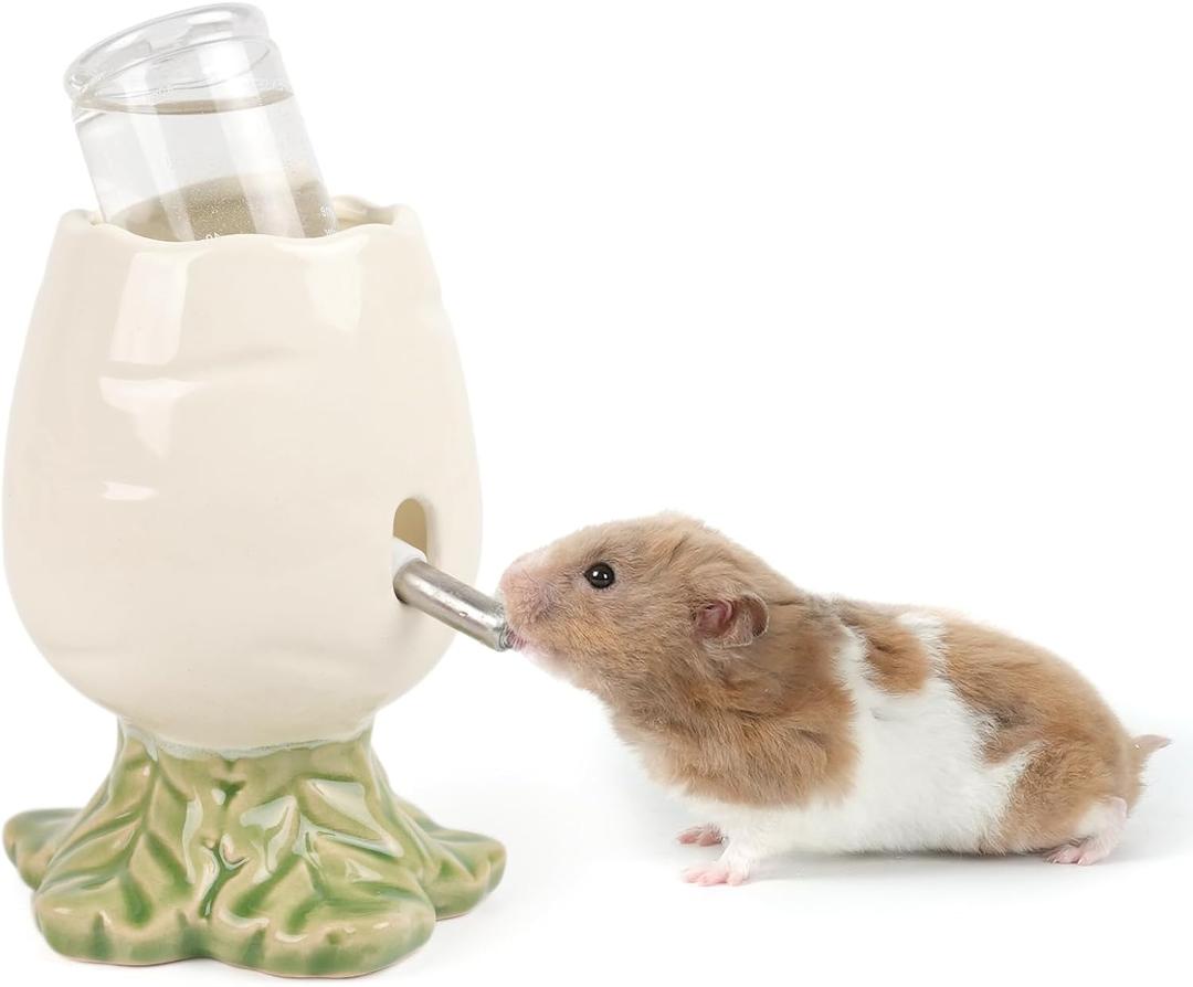 Hamster Water Bottle for Glass Tank, Carrot Ceramic Stand Holder with 80ML Bottle, Chew Proof Gerbil Water Dispenser for Dwarf Syrian Hamster Mice Rat