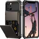 Nvollnoe for iPhone 12/12 Pro Case with Card Holder[Store 5 Cards] Dual Layer Heavy Duty Shockproof Wallet Case with Hidden Card Slot Large Storage Cover for iPhone 12(Gunmetal)