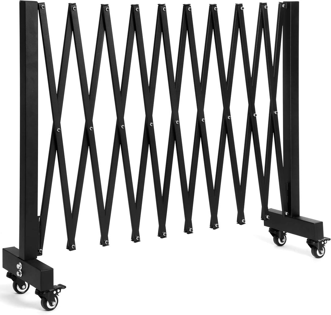 11.5FT Expandable Barricade Gate, Expandable Metal Barricade Gate Alloy Fence with Wheels, Retractable Crowd Control, for Industrial or Residential Use (Black, 11.5FT)