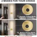 Motion Sensor Battery Operated Wall Sconce Set of Two - Modern Rechargeable Wireless Wall Lights with Remote Control, Dimmable, 3000K/4000K/6000K, Timer for Living Room, Hallway,23.6 Inch, Gold