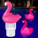 Solar Pool Chlorine Floater, 7 inch Flamingo Chlorine Floater with Light, Glow in the Dark Chlorine Tablet Floater, Adjustable Release and Easy Opening Floating Chlorine Dispenser for Pool, Hot Tub